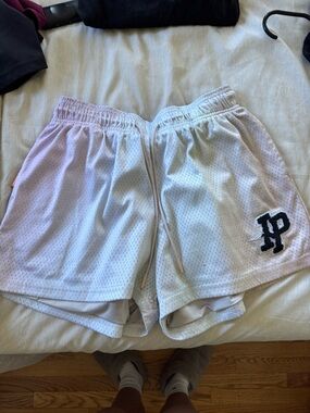 Inaka Power White Athletic Mesh Shorts with Black Logo